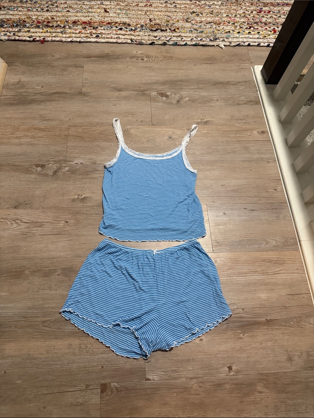 Colsie Blue & White Striped Lace-Trim Cami and Shorts Set